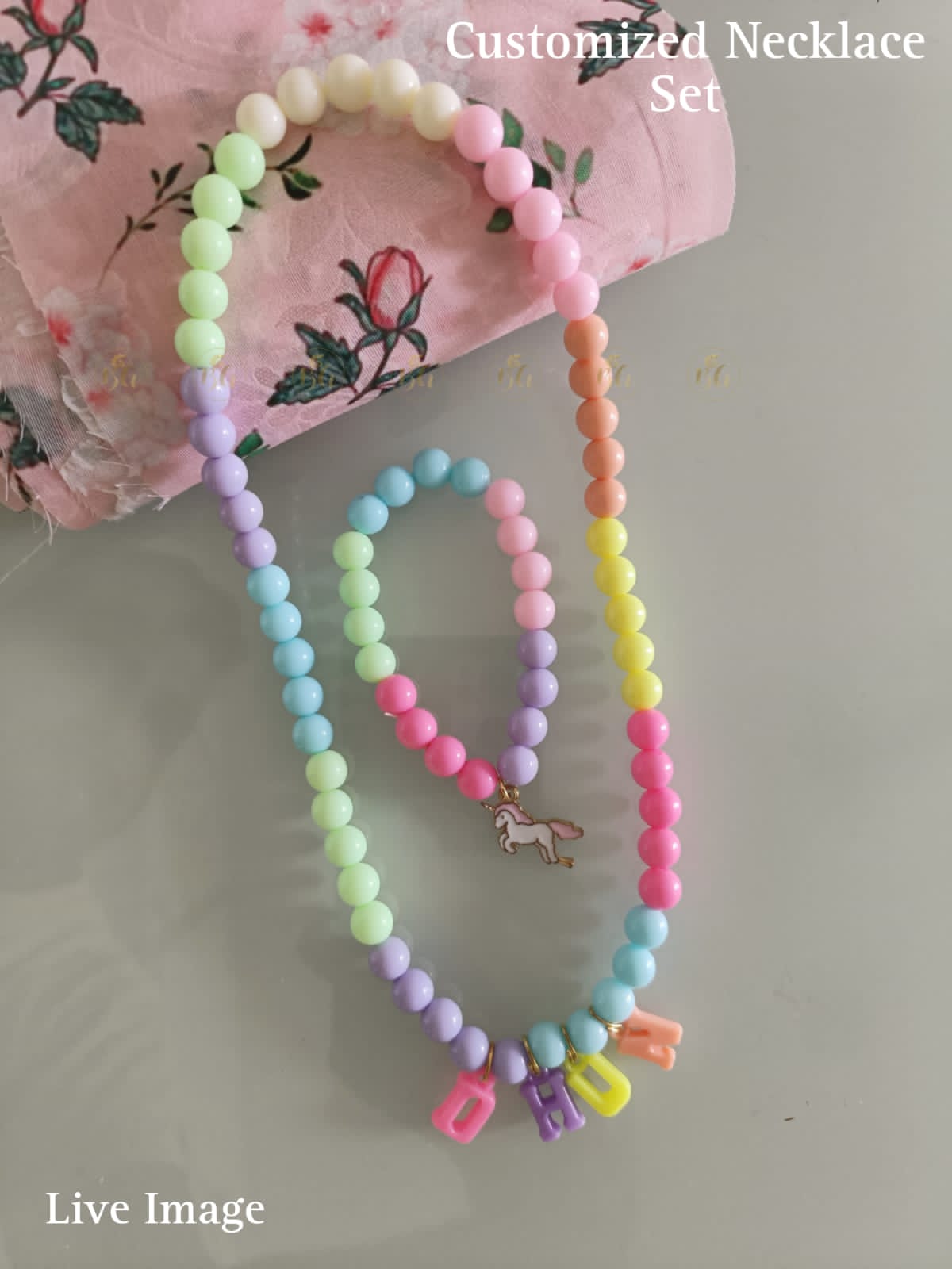 COLOURFUL NECKLACE BRACELET SET WITH CUSTOMIZED NAMES