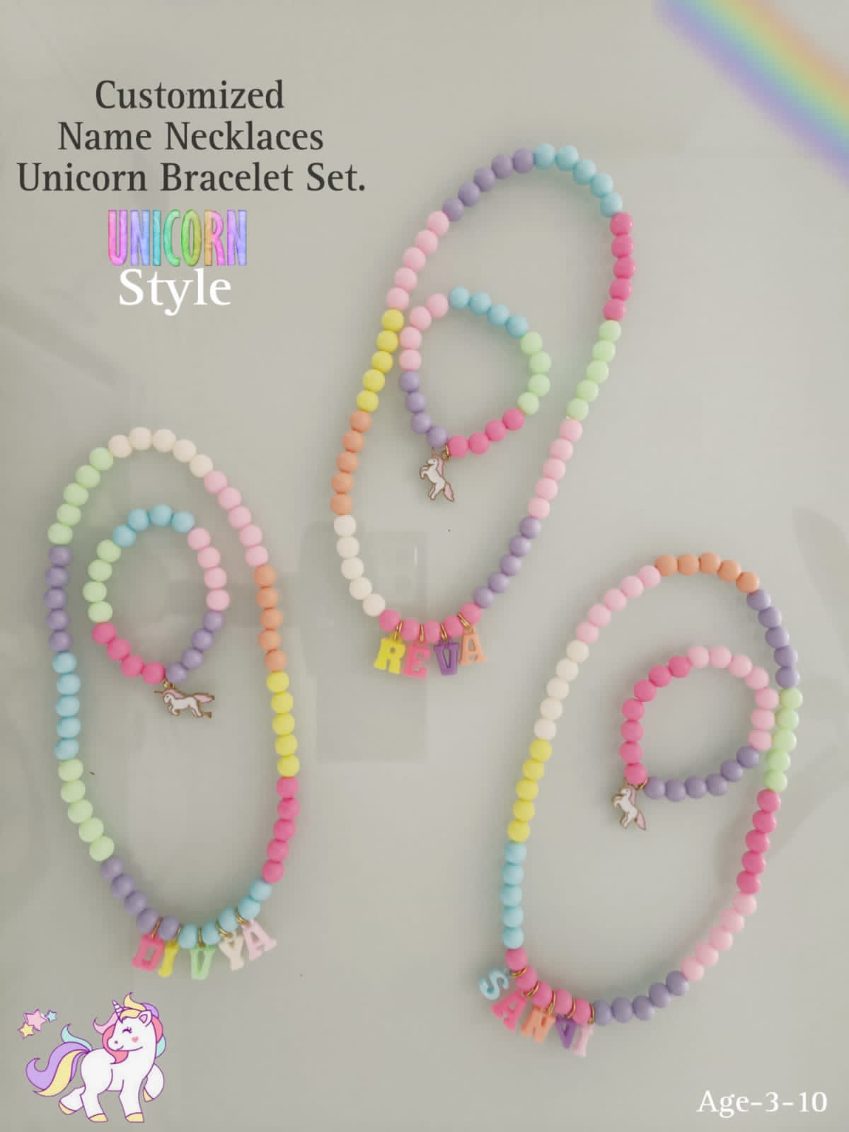 COLOURFUL NECKLACE BRACELET SET WITH CUSTOMIZED NAMES