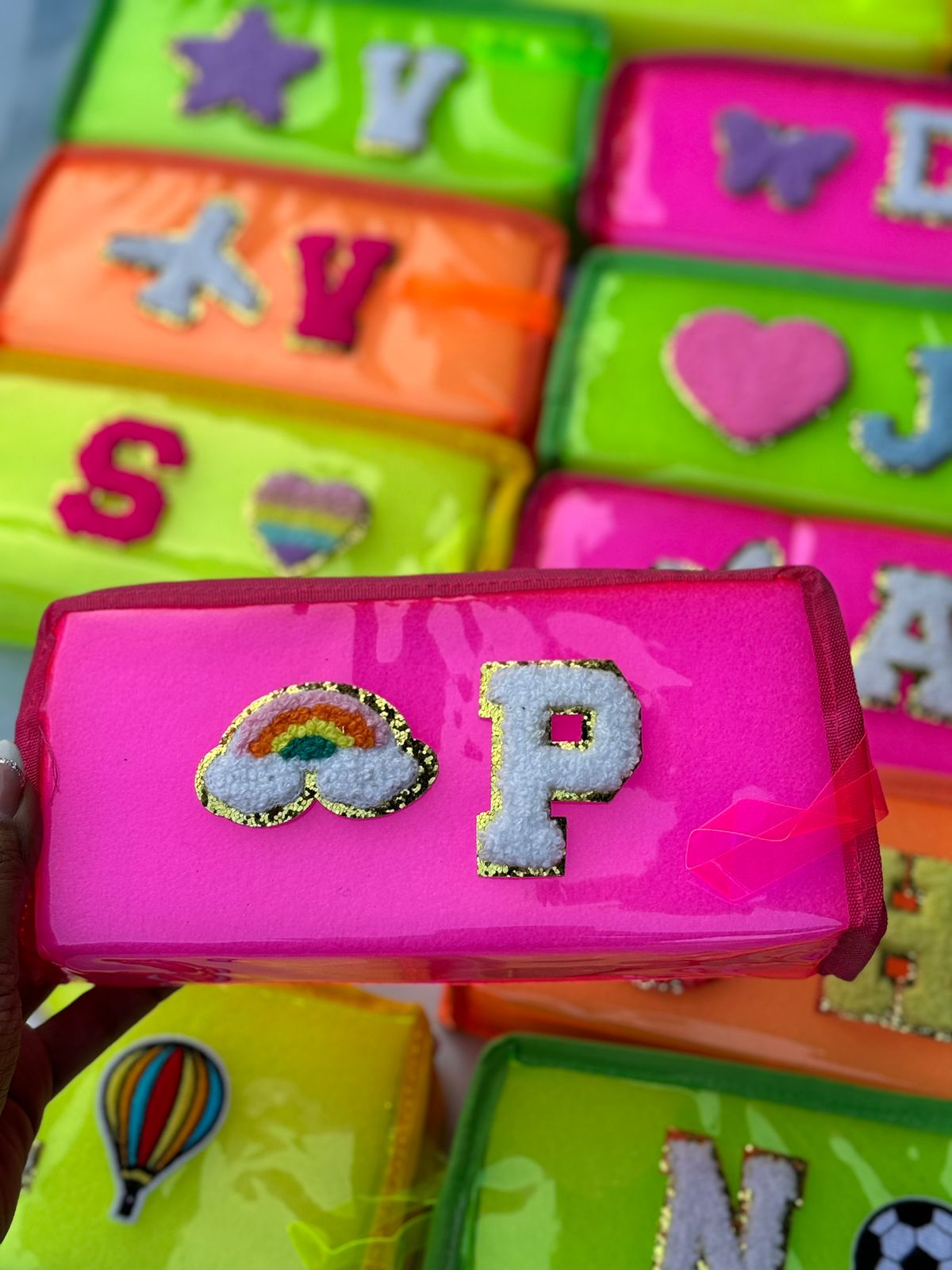 Cute  neon jelly pouches Includes one initial n one patch