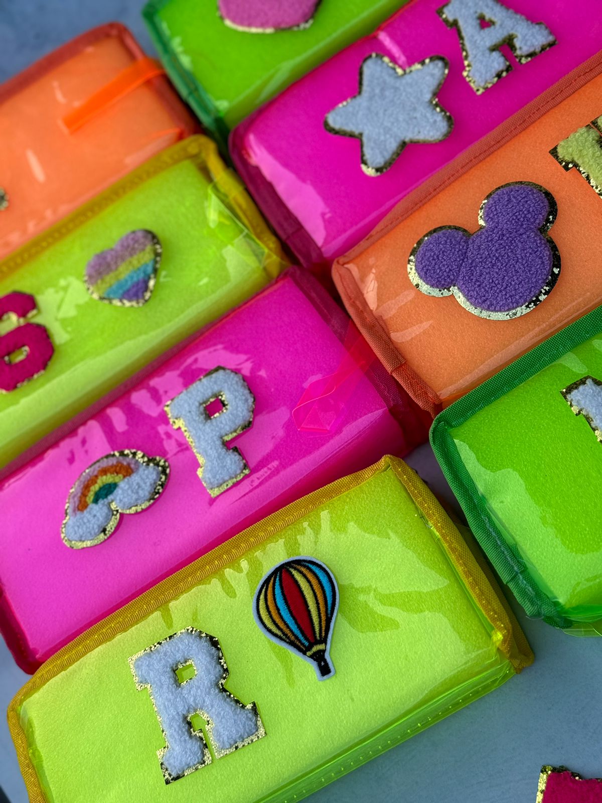 Cute  neon jelly pouches Includes one initial n one patch