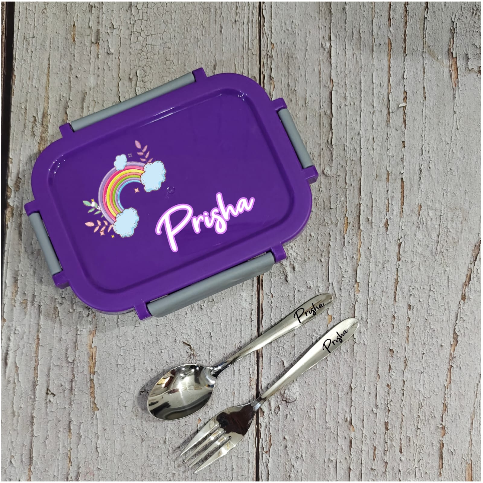 Personalized Steel Snacks Box with Spoon & Fork