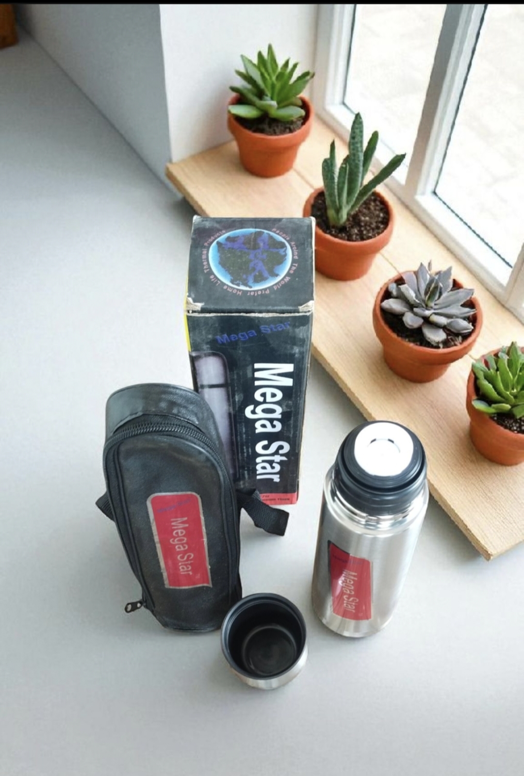 Mega Star 500ml Stainless Steel Thermos Water Bottle (With Pouch & Box)