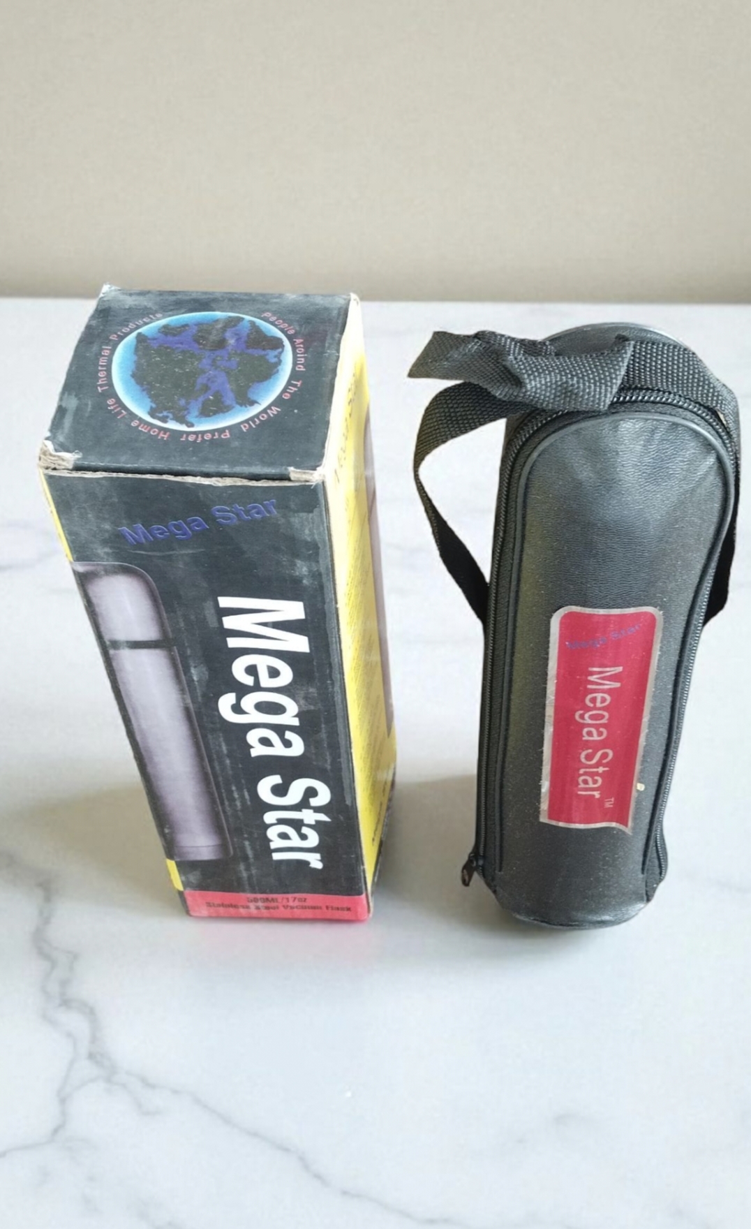 Mega Star 500ml Stainless Steel Thermos Water Bottle (With Pouch & Box)