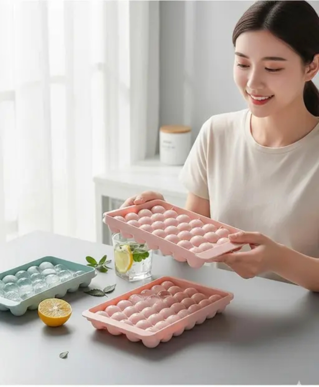 33 grid Silicone Ice Ball Maker Tray | Easy Release Ice Cube Mold with Lid for Kitchen & Parties | Reusable Ice Cube Tray for Water, Juice & Cold Drinks