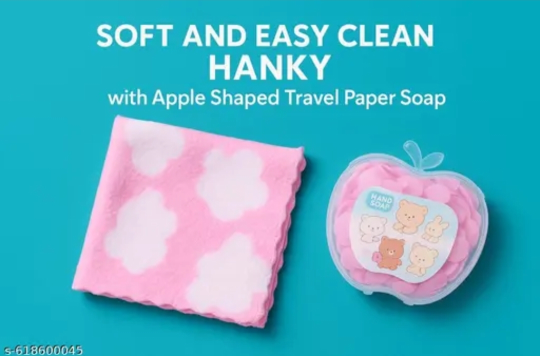 Giftora Soft Cloud Pattern Hanky & Apple-Shaped Travel Paper Soap Sheets | Ultra-Soft Washable Handkerchief with Compact Hygiene Kit | Perfect for Travel, Office & Kids