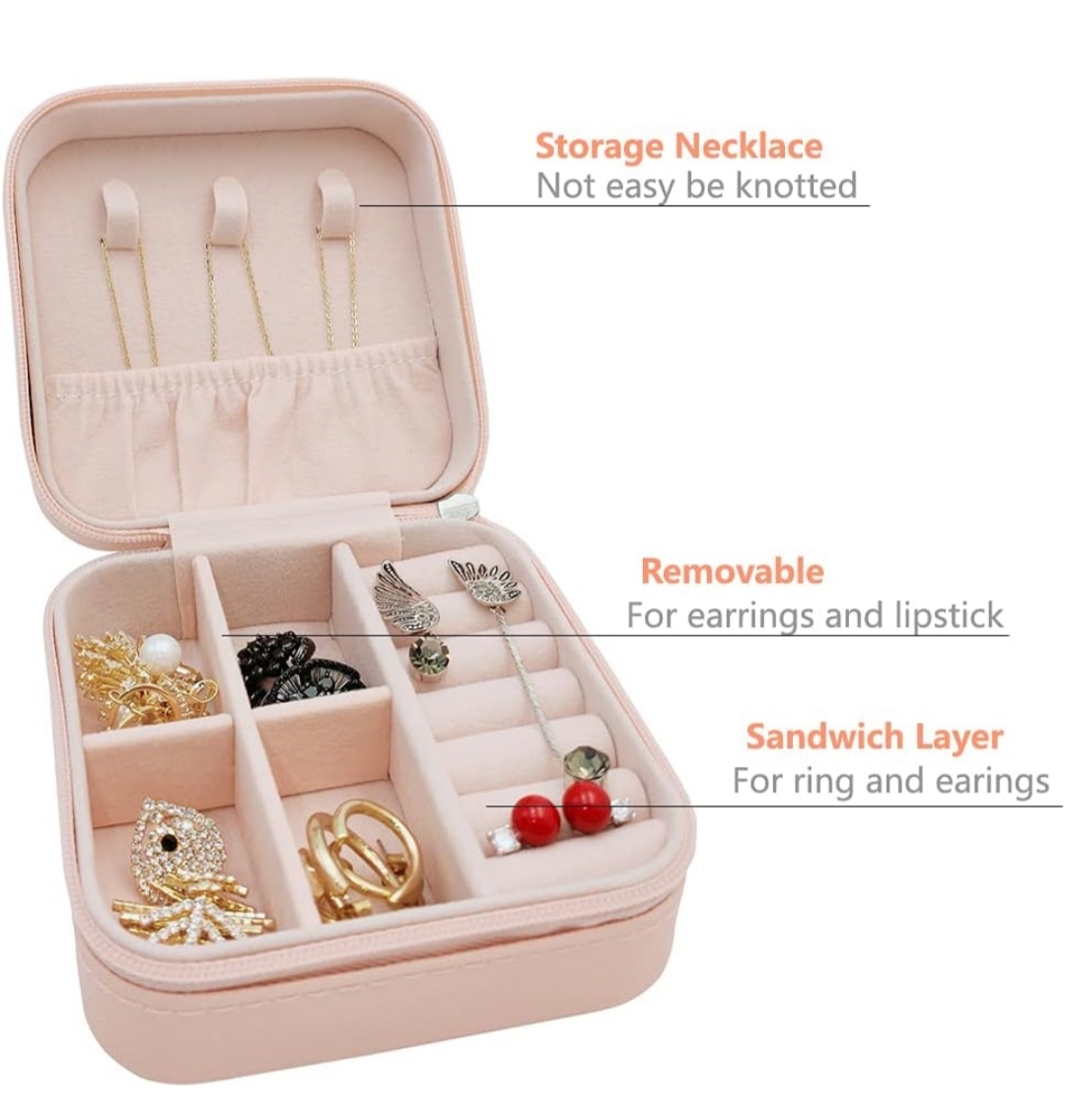 Giftora Leather Mini Jewelry Travel Case | Small Portable Jewelry Organizer Box for Rings, Earrings & Necklaces | Perfect Gift for Women & Girls (Pink) |