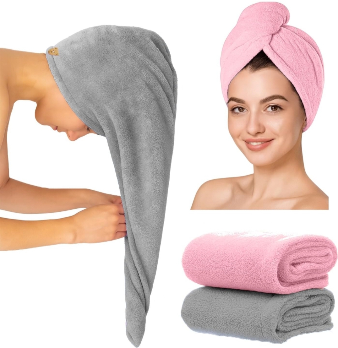 Hair Towel Wrap for Women-Quick Drying Microfiber Towel for Hair with Elastic Loop for Tying-Super Absorbent Head Towels Wrap for Ladies Hair Turban