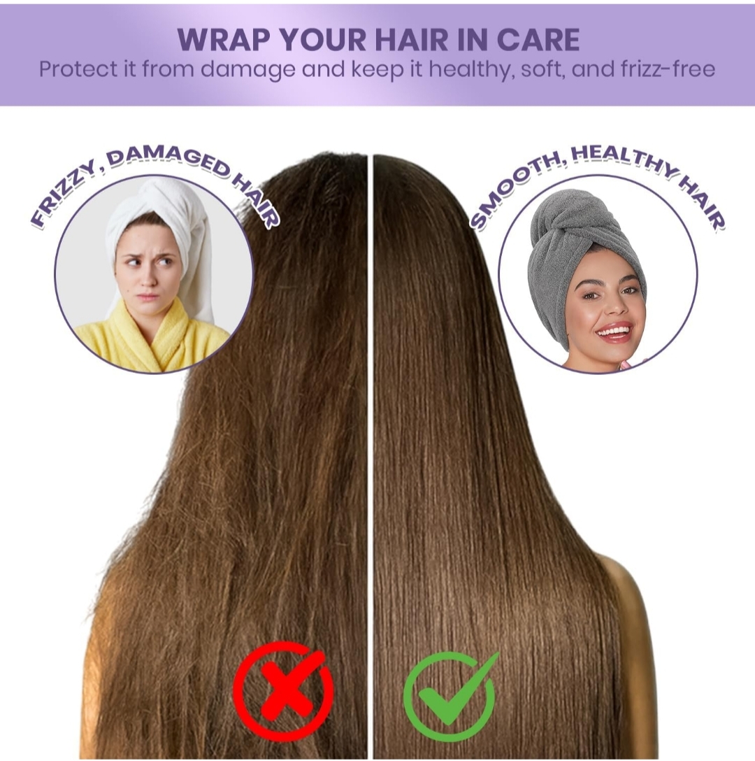 Hair Towel Wrap for Women-Quick Drying Microfiber Towel for Hair with Elastic Loop for Tying-Super Absorbent Head Towels Wrap for Ladies Hair Turban