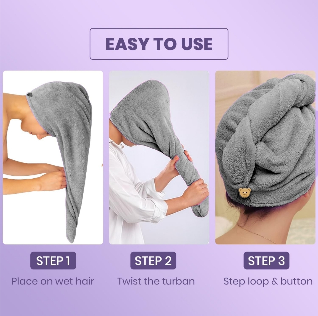 Hair Towel Wrap for Women-Quick Drying Microfiber Towel for Hair with Elastic Loop for Tying-Super Absorbent Head Towels Wrap for Ladies Hair Turban