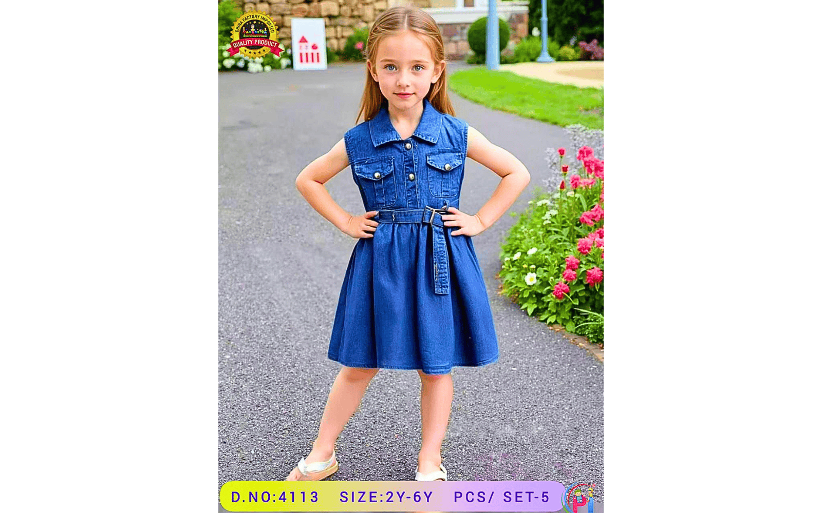 Girls Denim Dress with Belt | Stylish Casual Frock for Kids (2–6 Years)