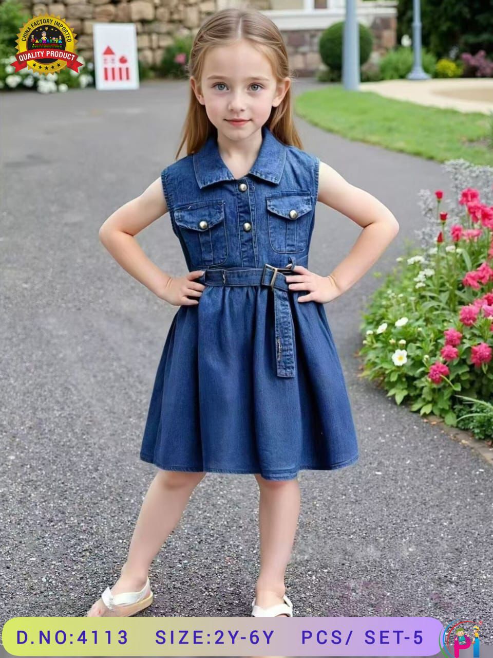 Girls Denim Dress with Belt | Stylish Casual Frock for Kids (2–6 Years)