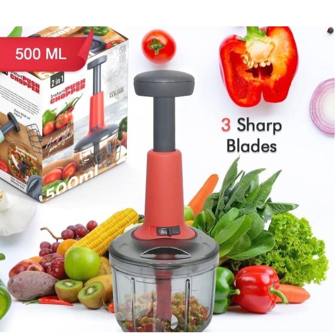 Manual Hand Press Chopper for Kitchen, Mini Handy & Compact Chopper with 3 Blades for Effortlessly Chopping Vegetables & Fruits for Your