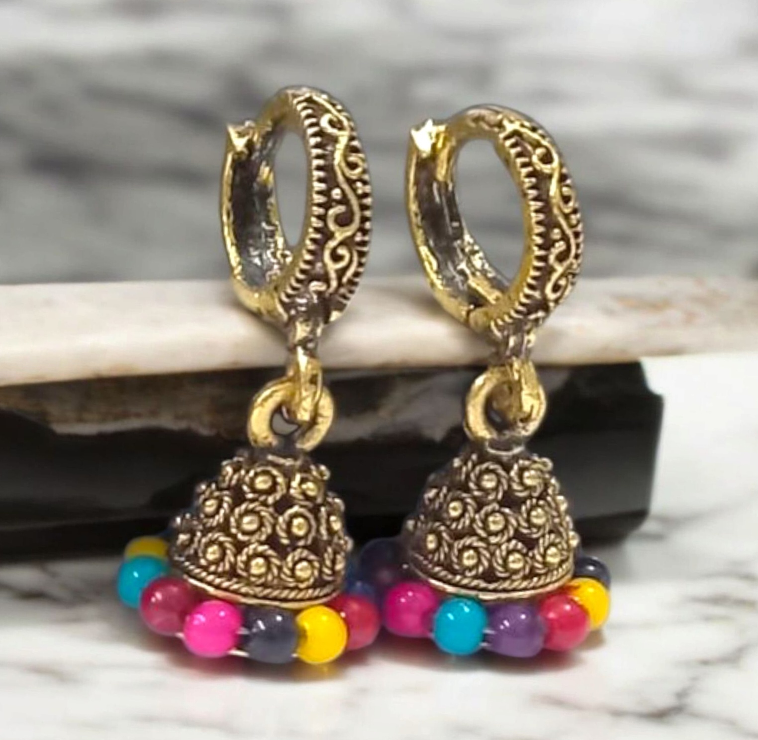 Small Beads Colourful Jhumki Earrings Set for Women and Girls
