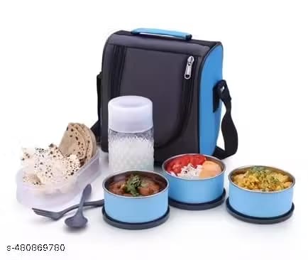 Insane Stainless Steel Lunch Box / Tiffin For School, Office, Collage(3 SS Container, 1 Buttermilk Bottle, 1 Roti Dabba, 2 Spoon) With Bag