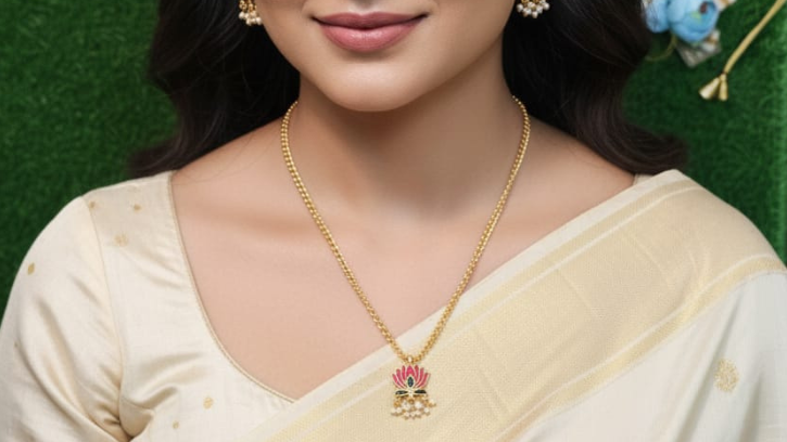 Single lotus pendant choker set