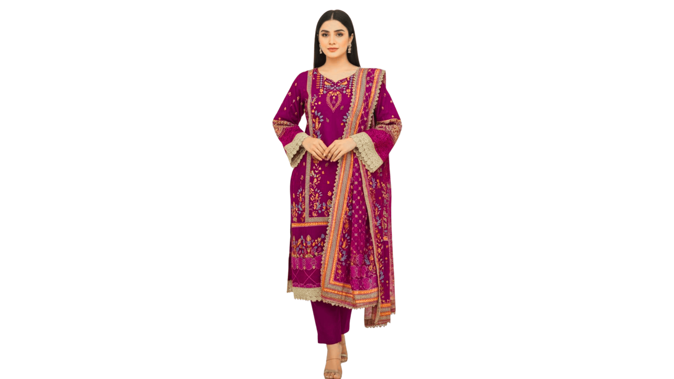 Magenta Embroidered Salwar Suit with Gold Accents