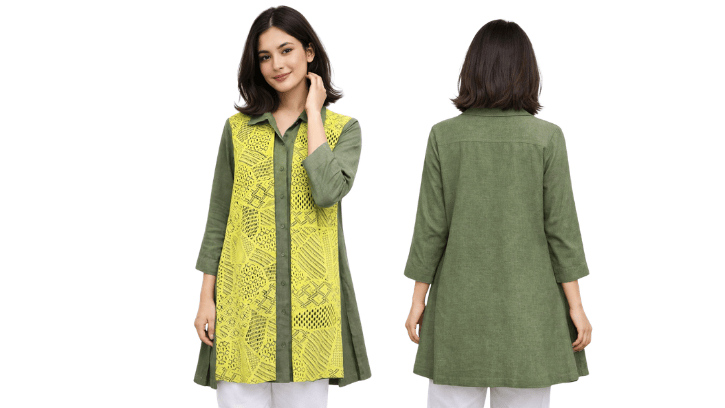 Olive Harmony Printed Panel Kurti( a-502 ) ( olive green )