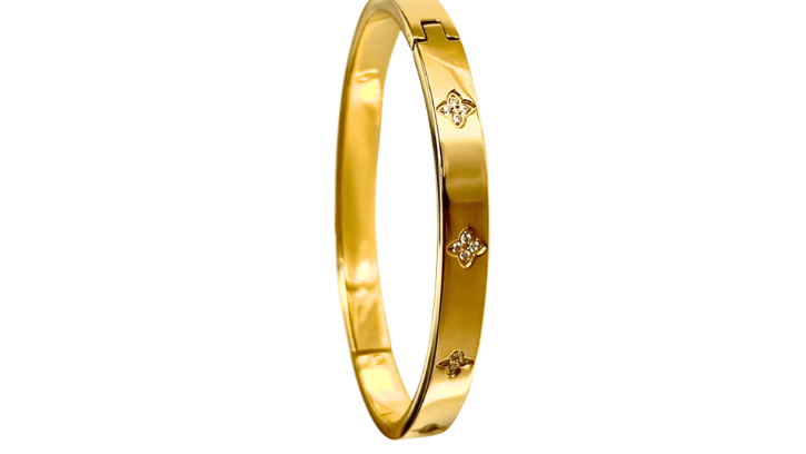 Gold Clover Crystal Bangle