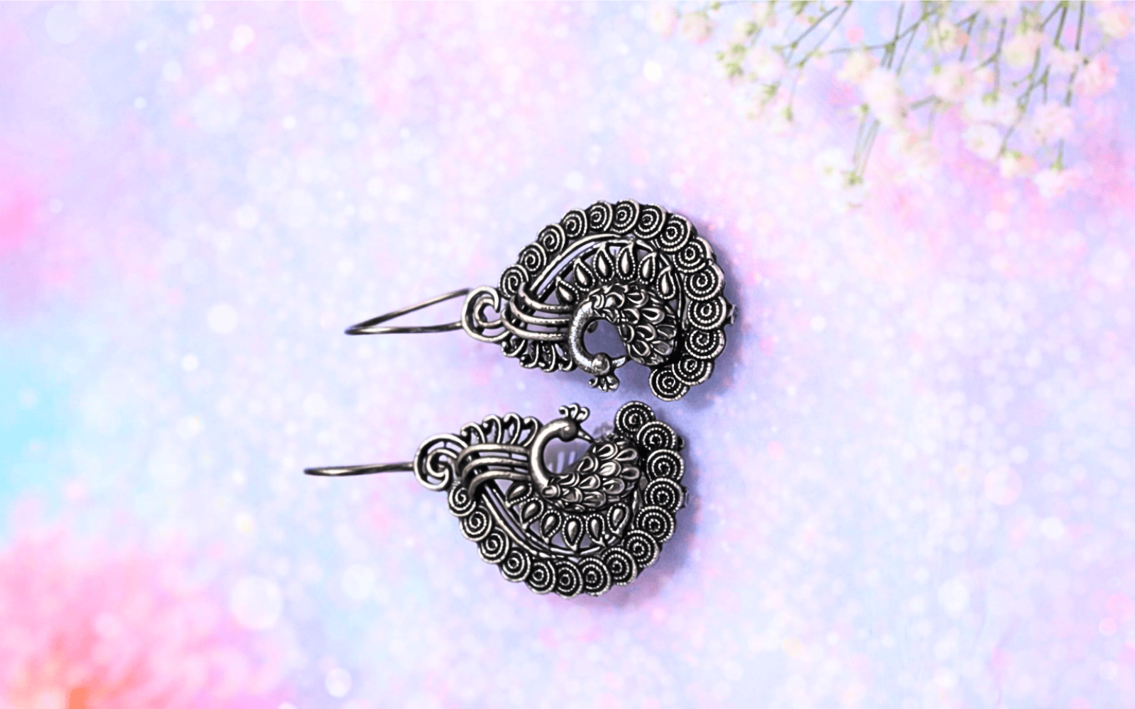 Oxidised Peacock Design Earrings