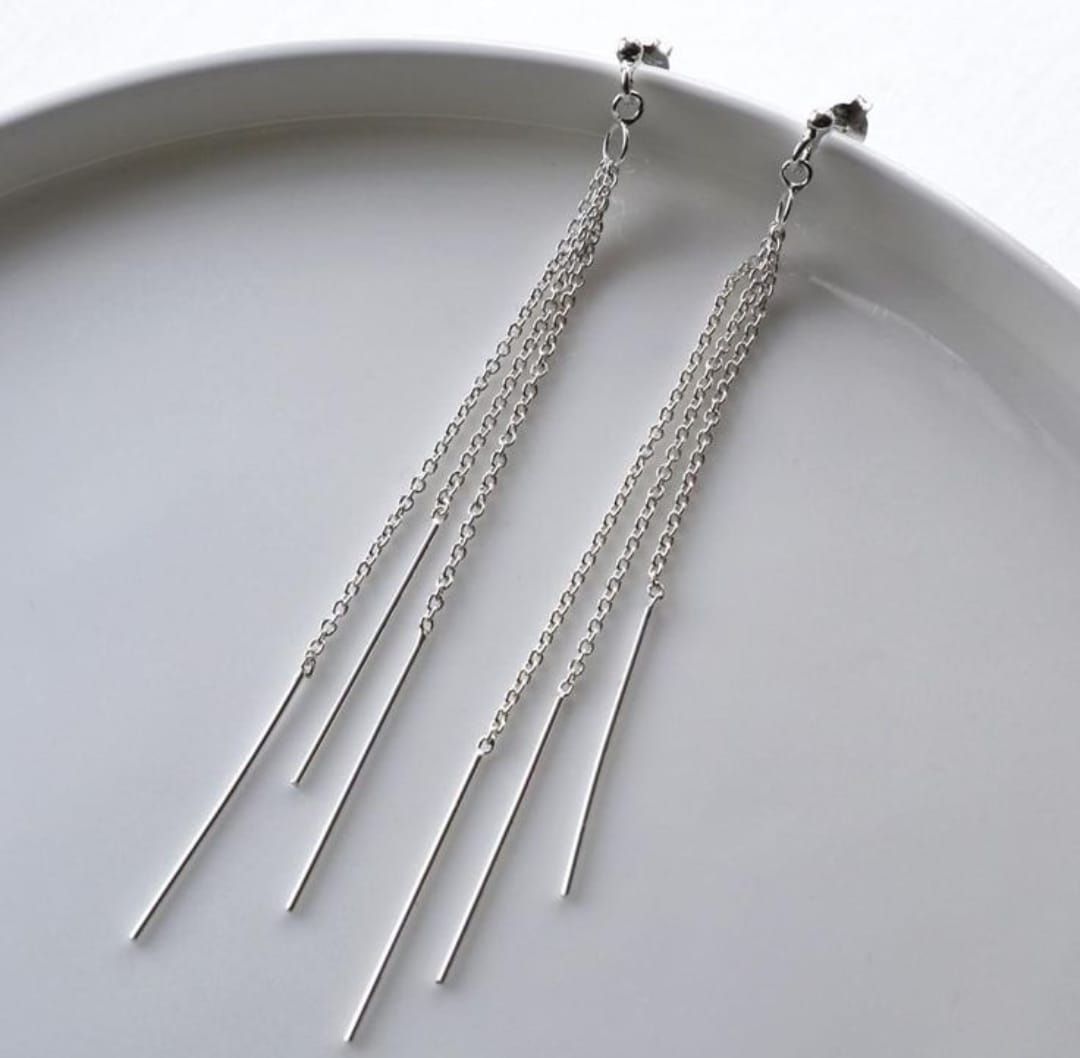 Earrings cascading chain stud