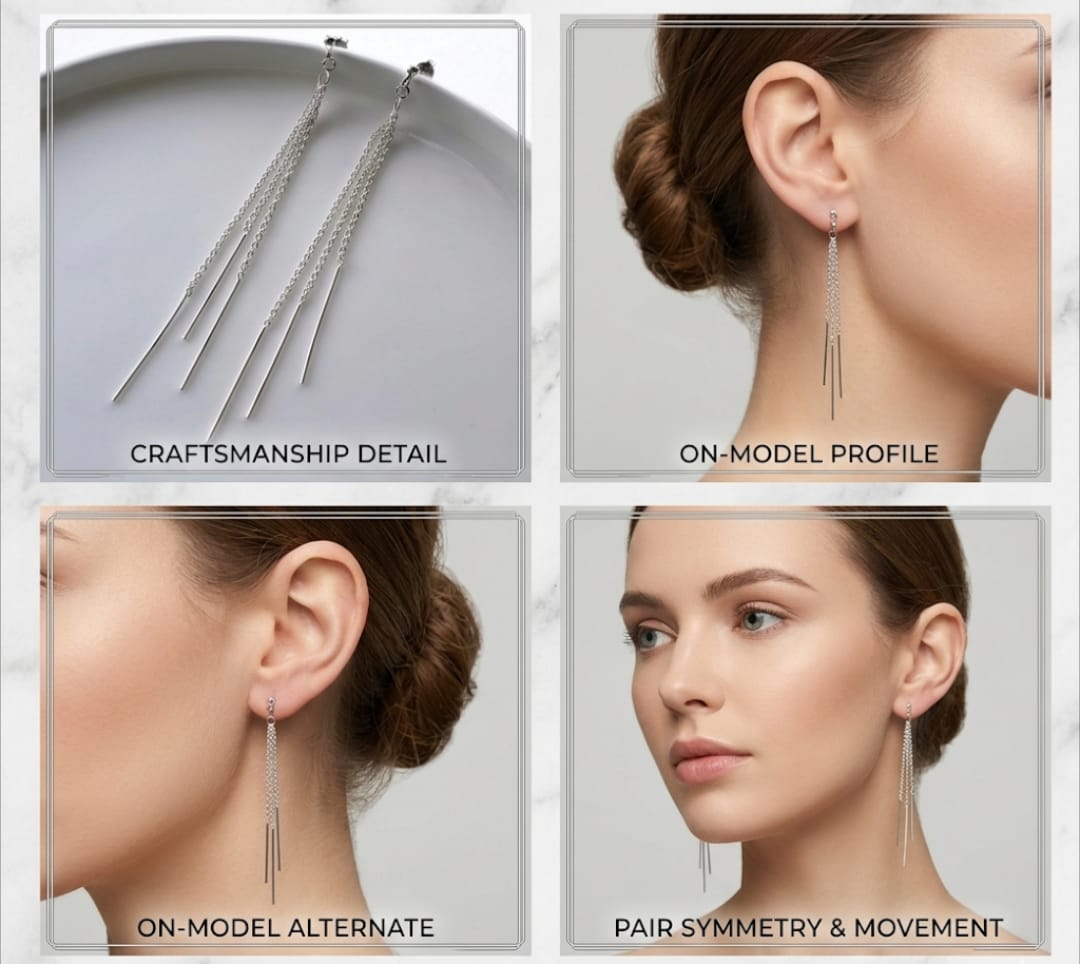 Earrings cascading chain stud