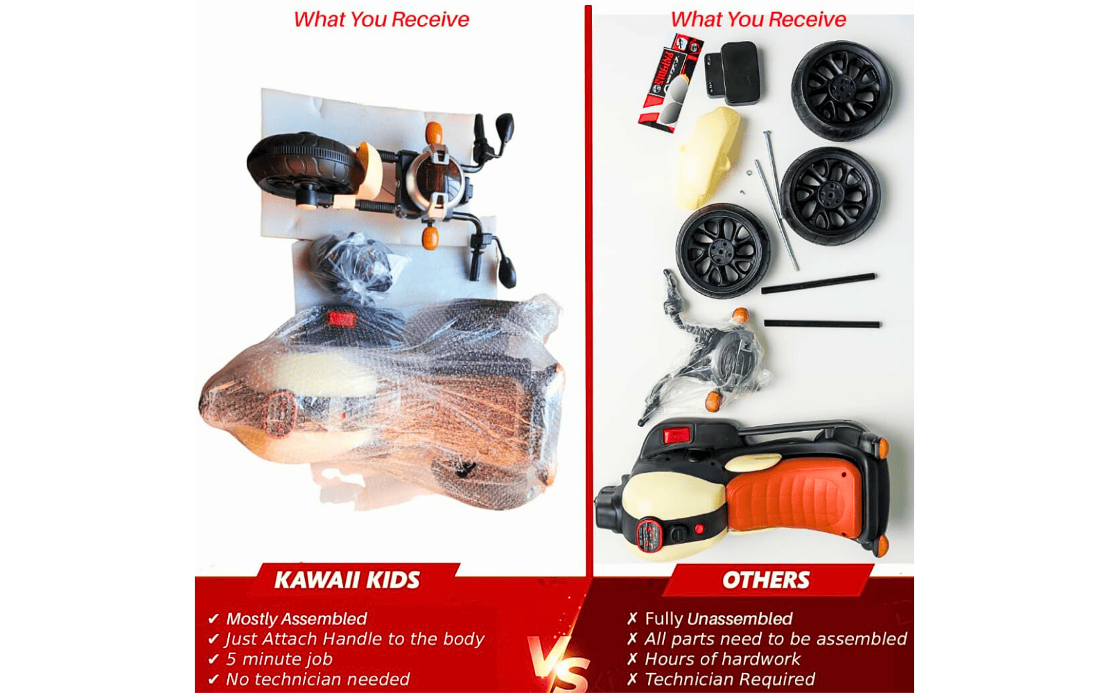 Kawaii Kids Electric Ride-On Motorcycle with LED Lights, Music System & Training Wheels