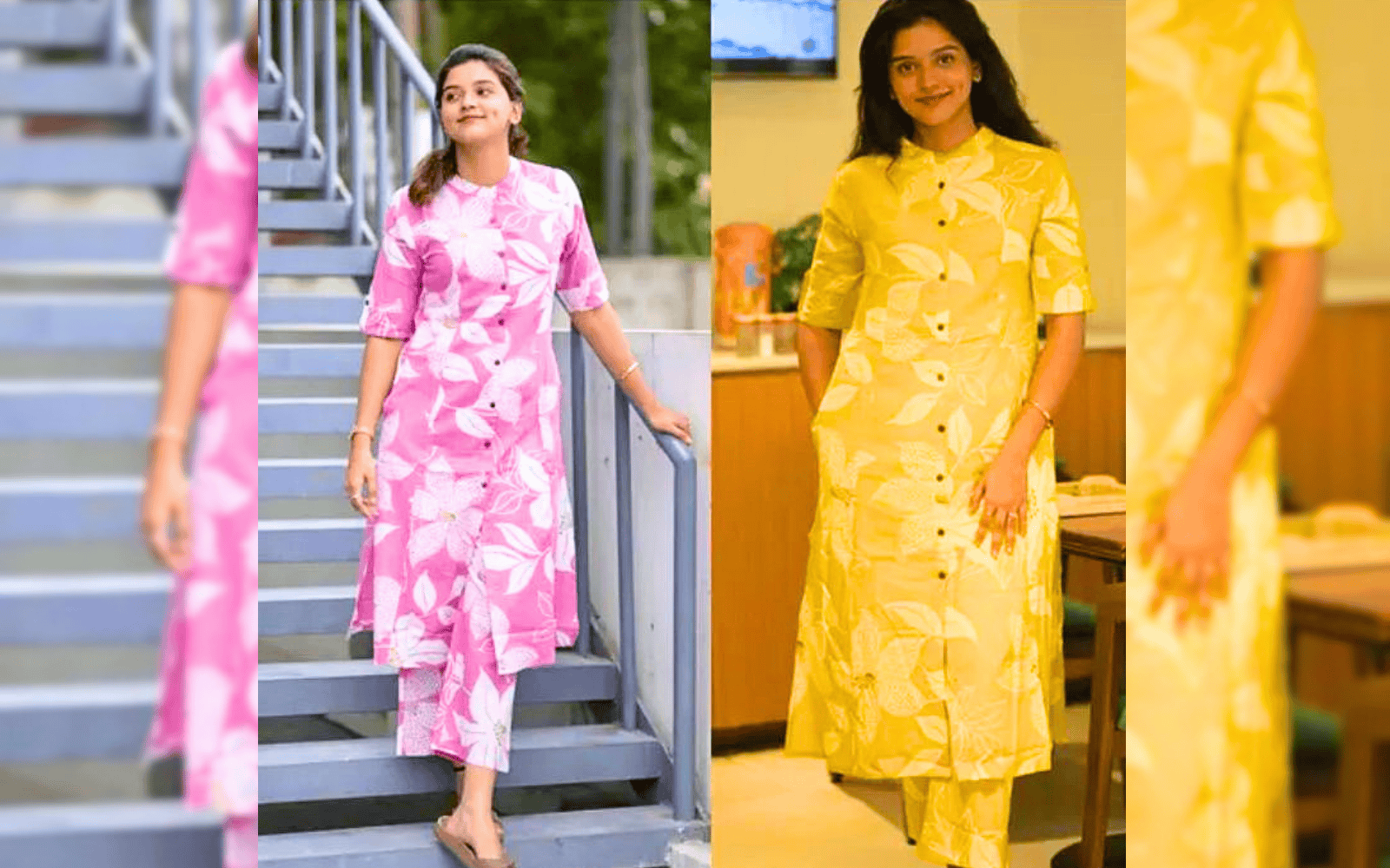 Pink & Yellow Printed Kurta Set (Combo Styles)