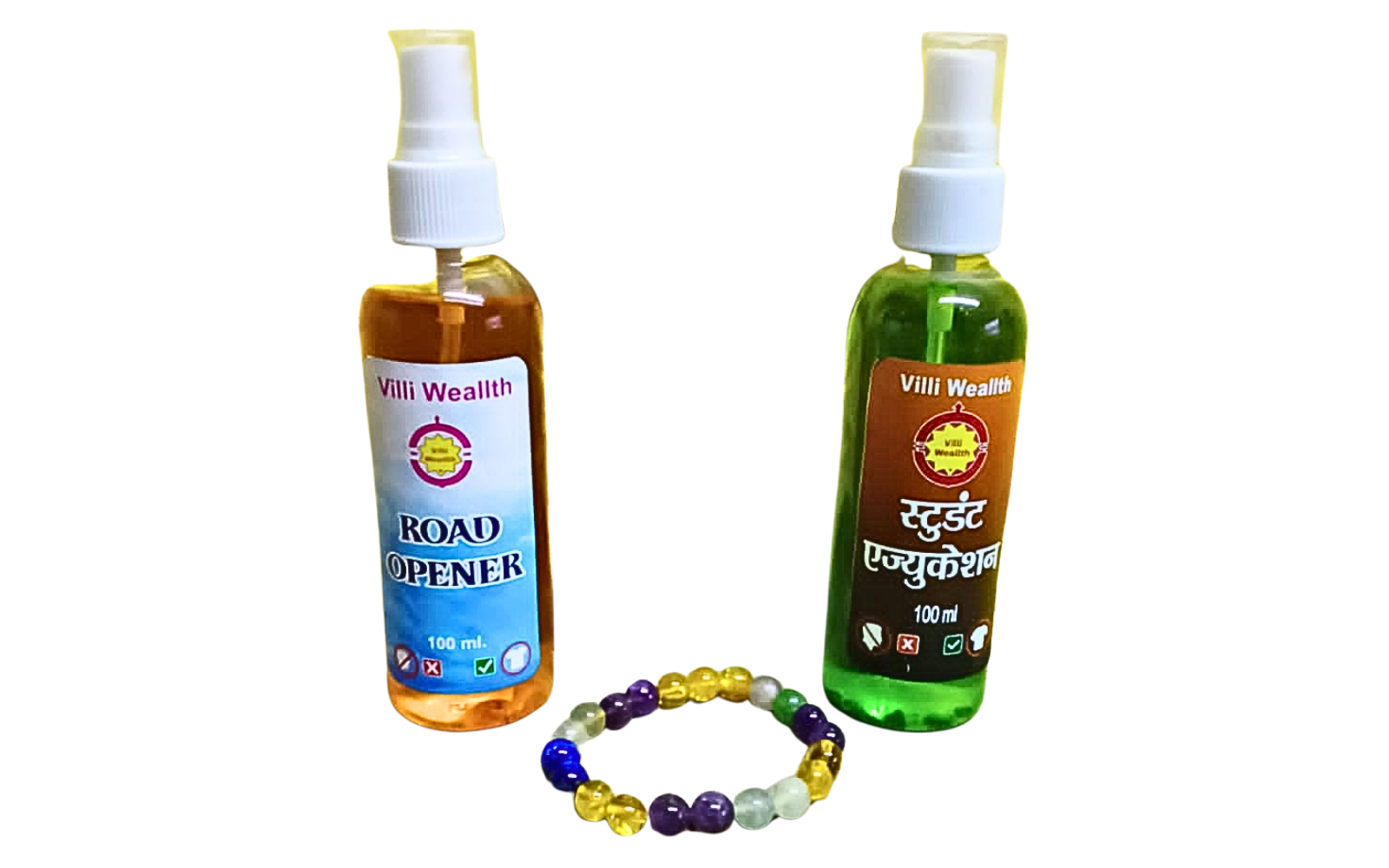Villi Wealth Road Opener + Student Education Spray Combo with Energy Bracelet (2 x 100 ml + 1 Bracelet)