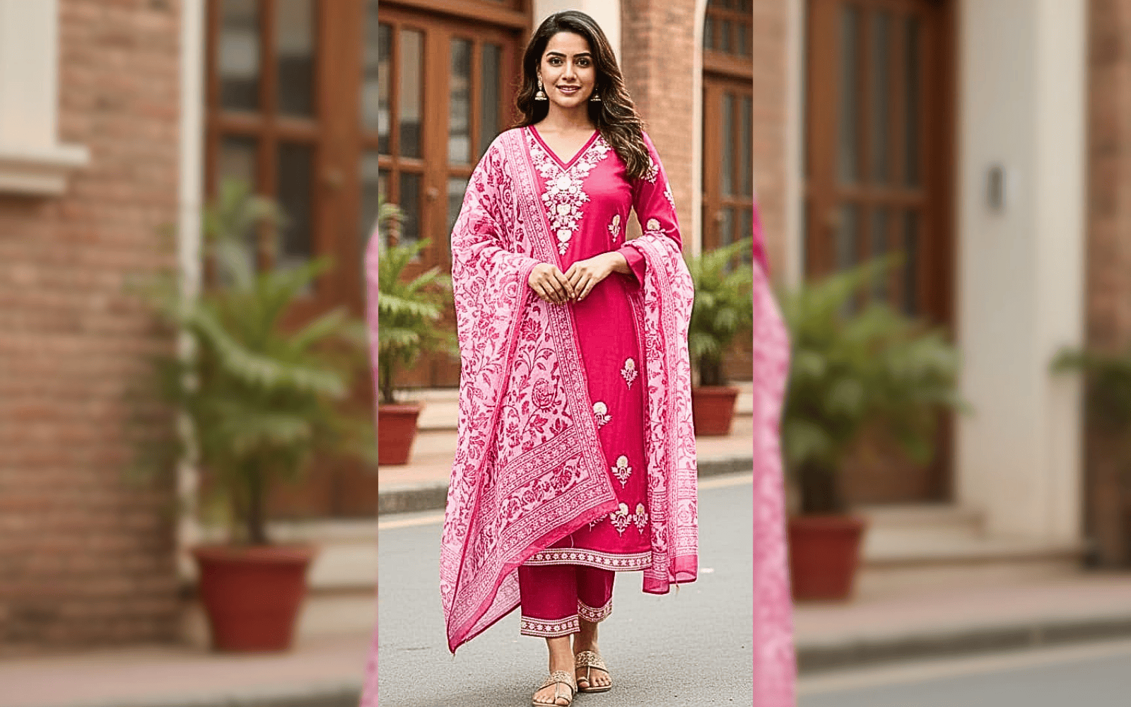 Women’s Pink Printed Kurta Set with Dupatta | Festive & Traditional Wear