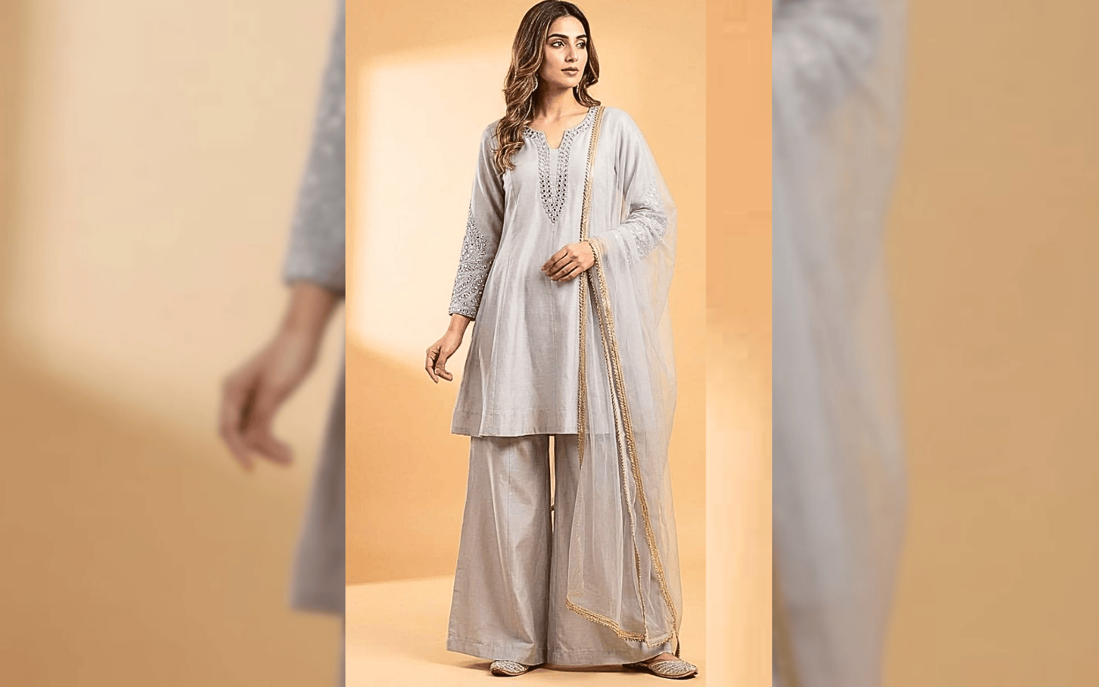 Women’s Grey Kurta Palazzo Set with Dupatta | Designer Ethnic Suit for Festive & Party Wear