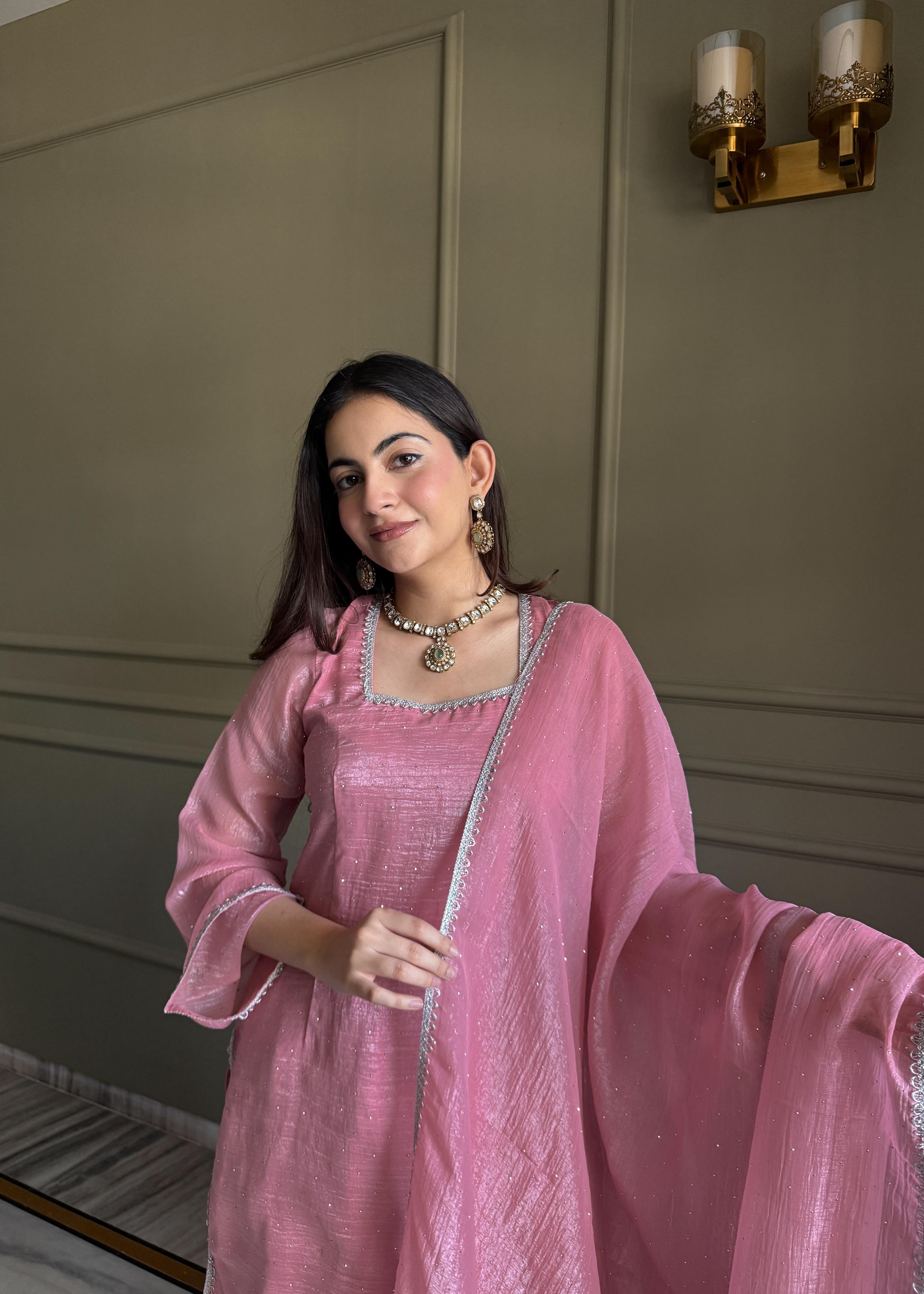 Women’s Pink Kurta Pant Dupatta Set | Stylish Ethnic Outfit for Festive Wear