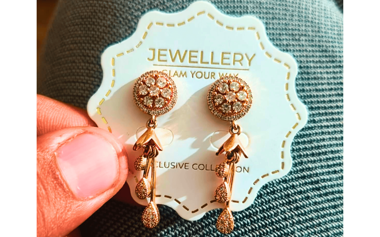 Rose Gold-Plated Floral Crystal Drop Earrings