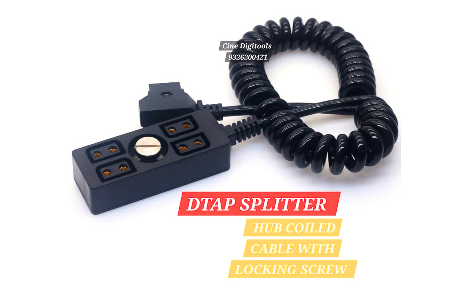 D-Tap Splitter Hub | Coiled Cable with Locking Screw for Camera Rig