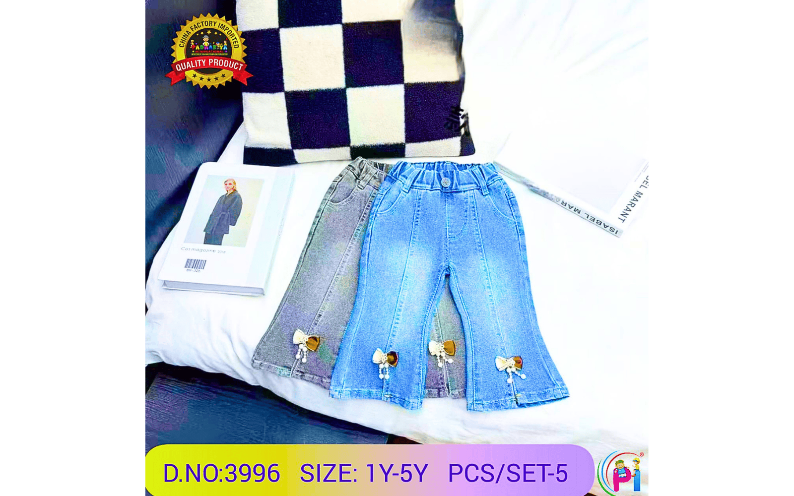 Girls Denim Bell Bottom Jeans | Stylish Flared Pants with Bow Design (1–5 Years)