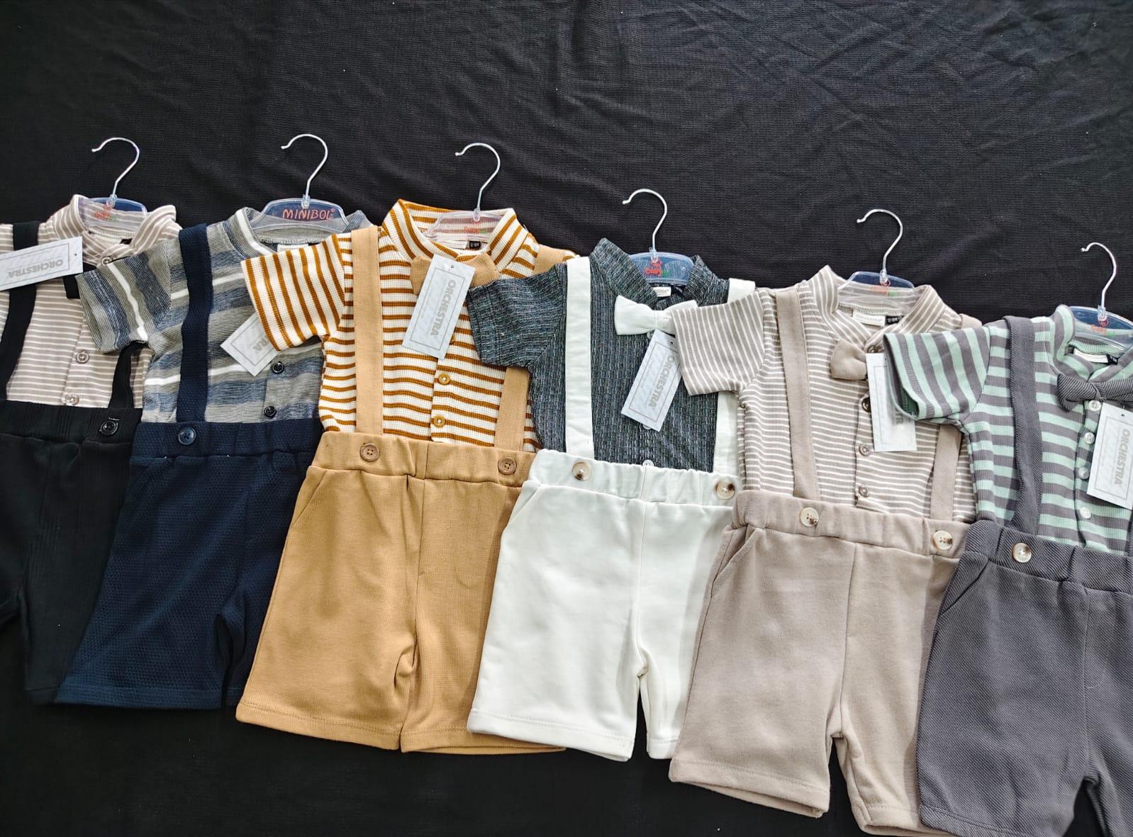 Baby Boys Suspender Outfit Set | Shirt + Shorts + Bow Tie Combo (Party Wear)