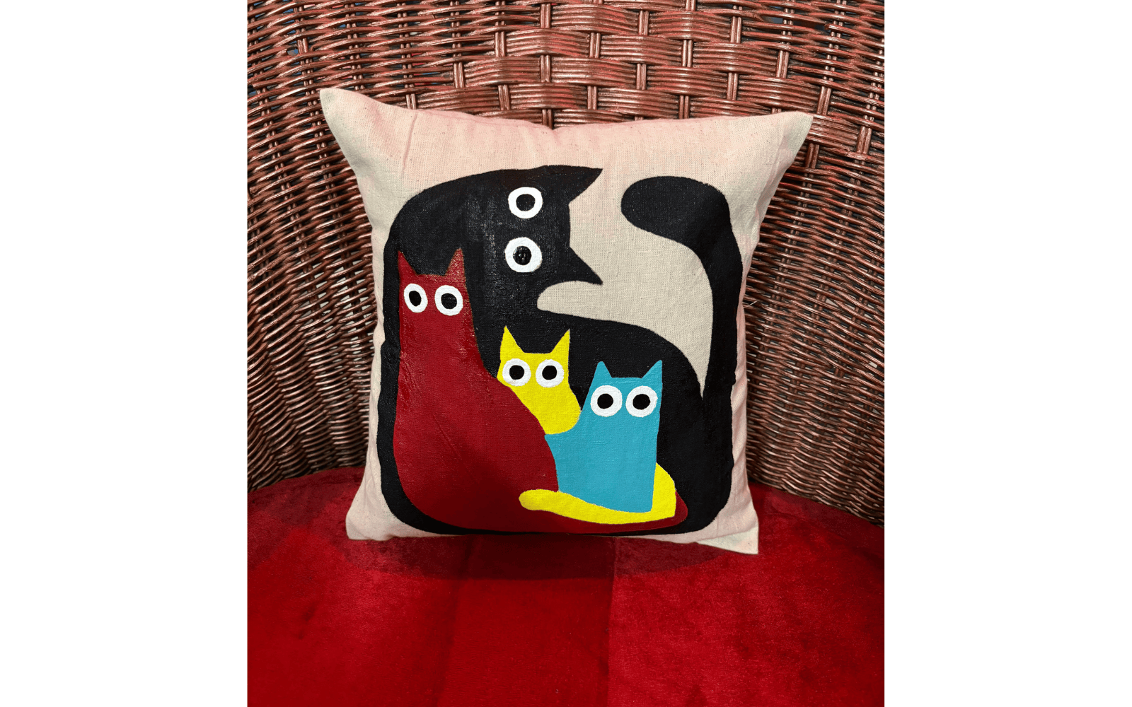 Abstract Multi-Color Cats Cushion Cover – 10x10 Inch Artistic Pillow