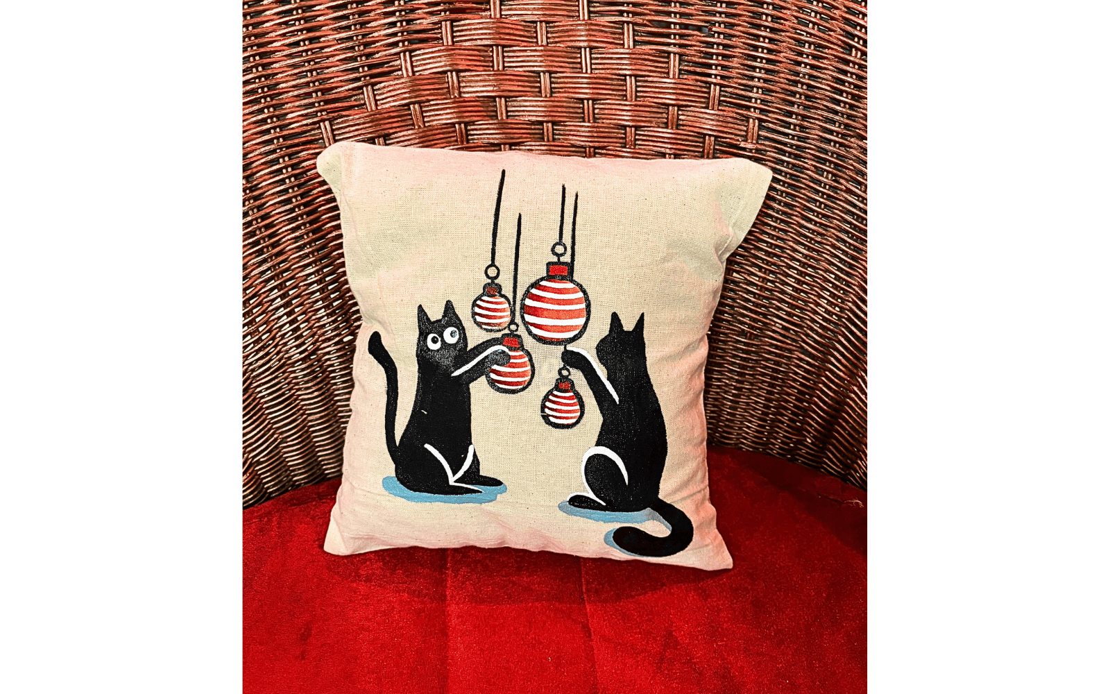 Hanging Cats Painted Cushion Cover
