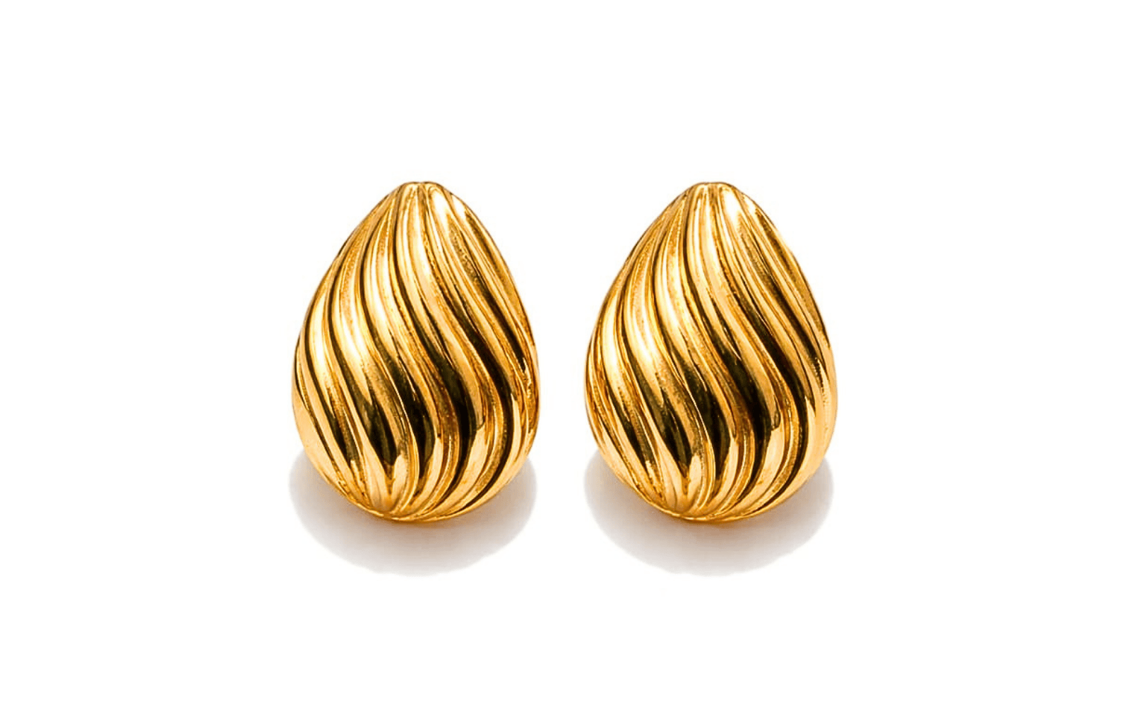 Stainless Steel Gold Plated Textured Oval Stud Earrings