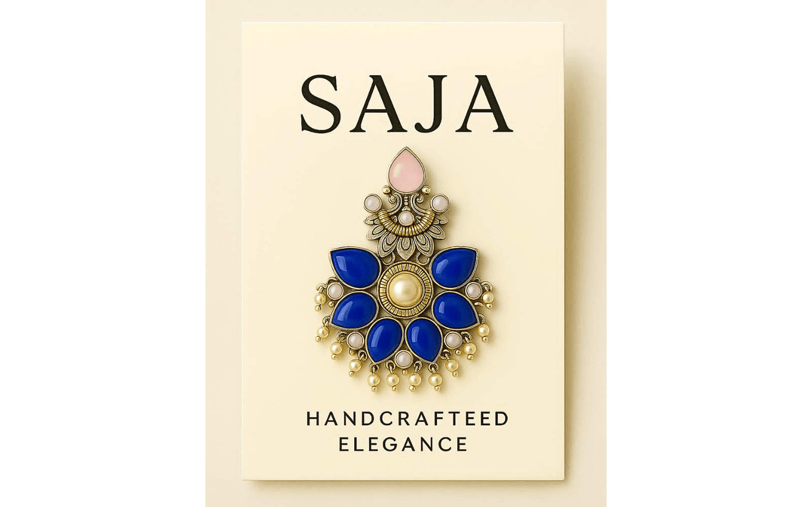 Gold Plated Traditional Statement Earrings with Blue Stones & Pearl Drops