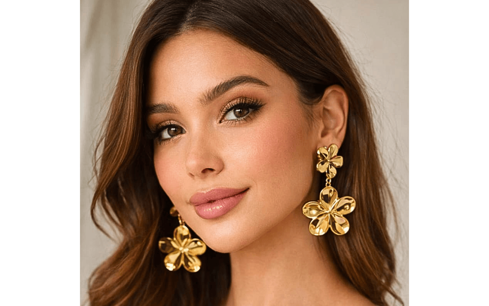 Stainless Steel Gold Plated Floral Drop Earrings | Double Flower Design