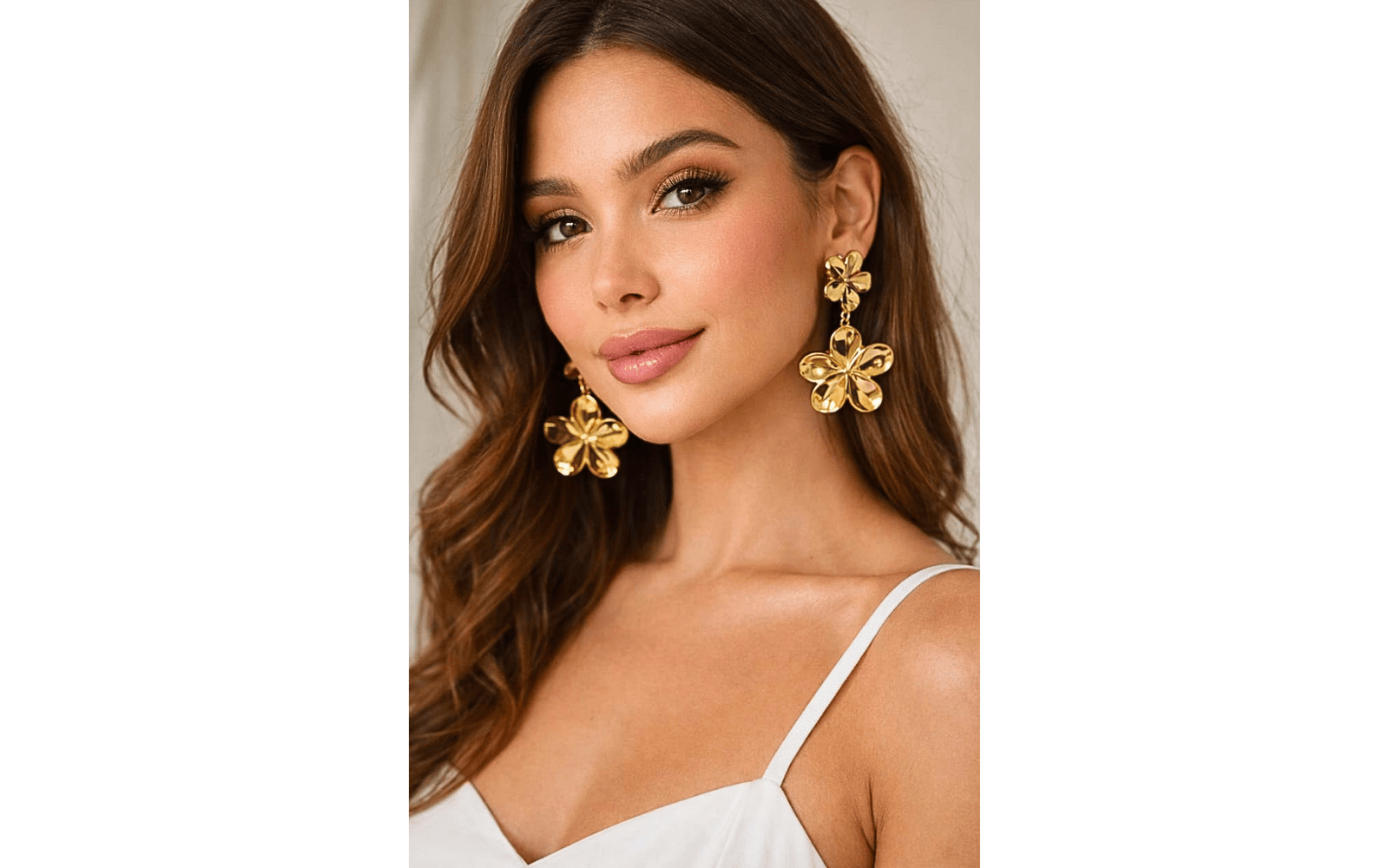 Stainless Steel Gold Plated Floral Drop Earrings | Double Flower Design