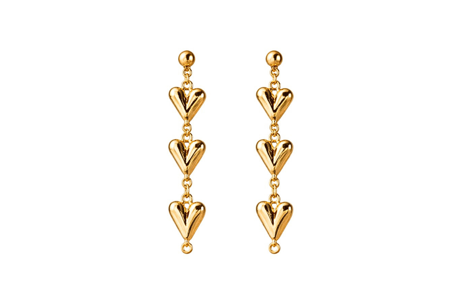 Stainless Steel Gold Plated Heart Drop Earrings | Triple Heart Chain Design