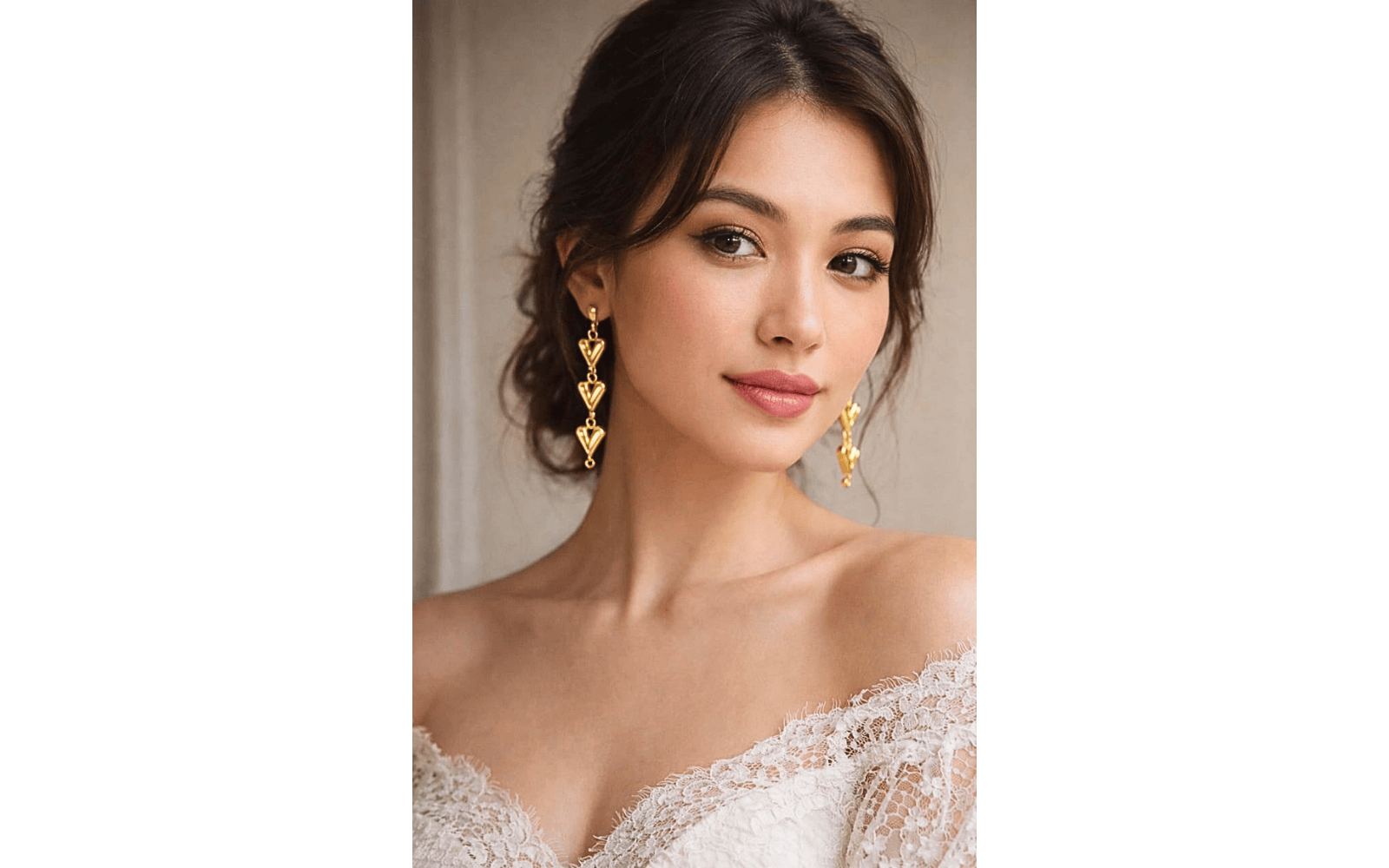 Stainless Steel Gold Plated Heart Drop Earrings | Triple Heart Chain Design