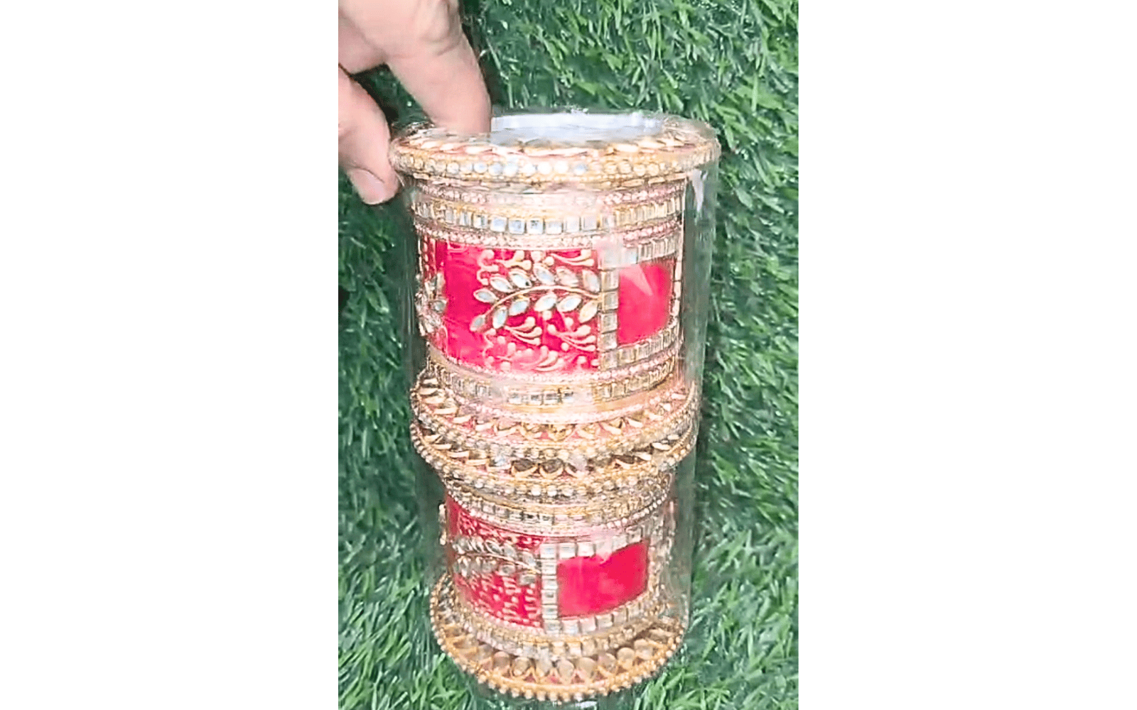Traditional Bridal Bangle Set (Red & Gold Designer Wedding Chura)