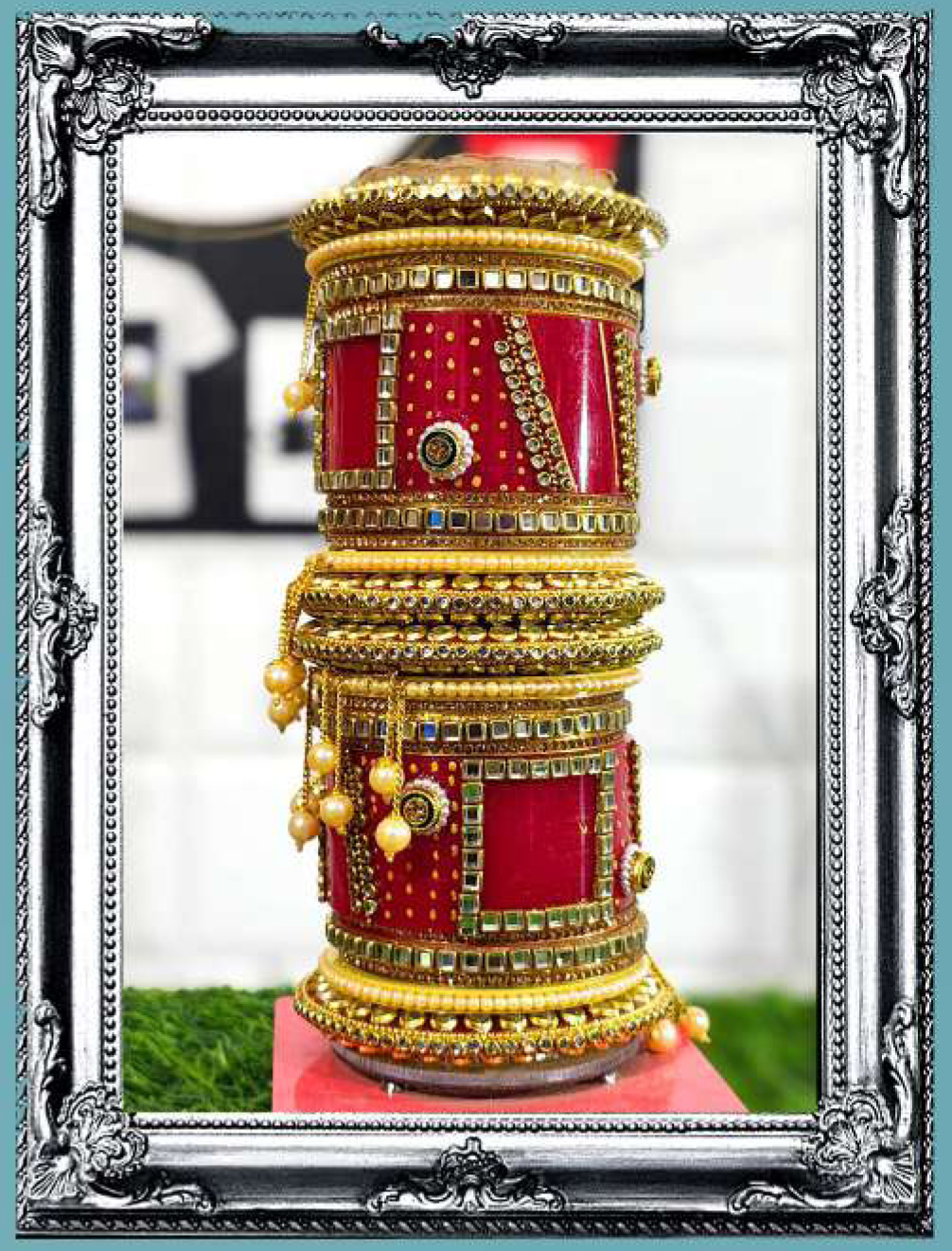 Traditional Bridal Bangle Set (Red & Gold Designer Wedding Chura)