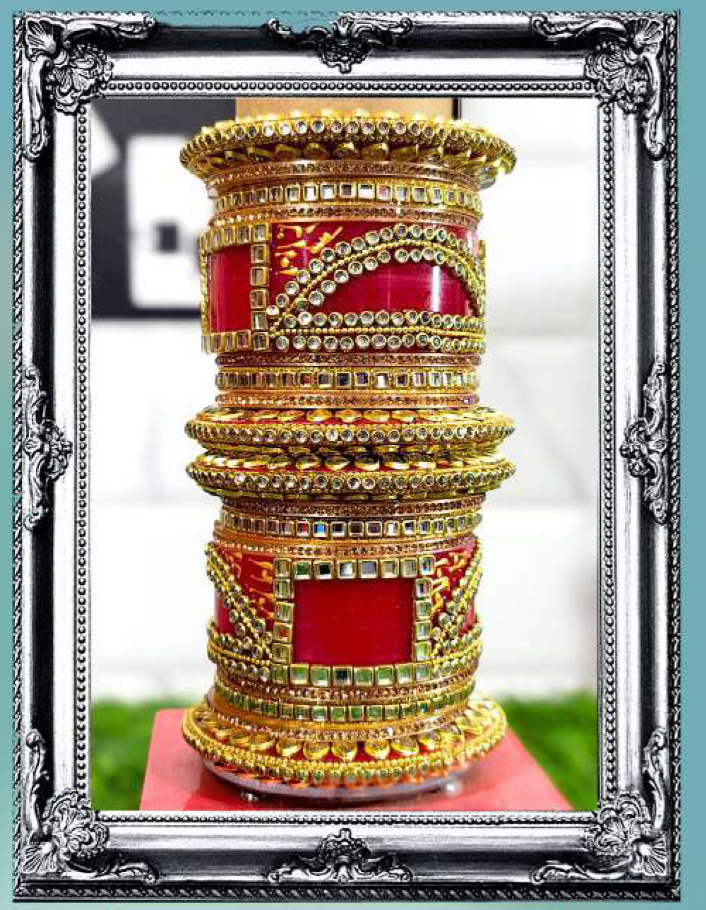 Traditional Bridal Bangle Set (Red & Gold Designer Wedding Chura)