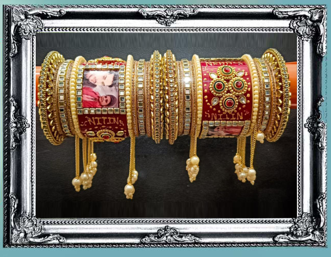 Traditional Bridal Bangle Set (Red & Gold Designer Wedding Chura)