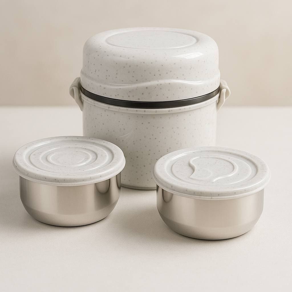 2 steel boxes lunch box