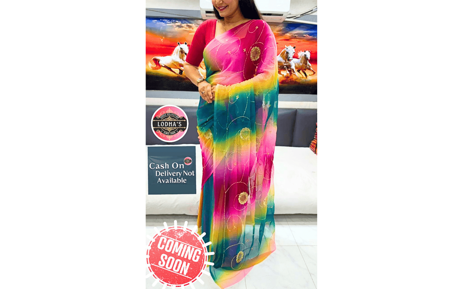 Rainbow Shaded Designer Saree with Elegant Work