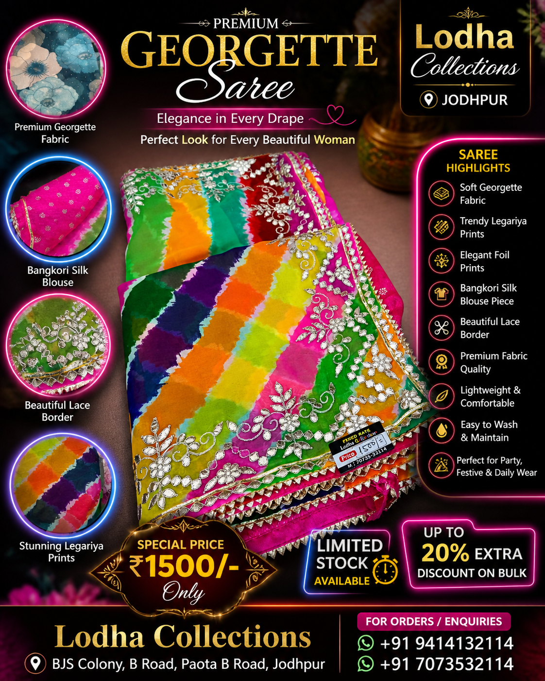 Georgette Lehariya Gotapatti Work Saree